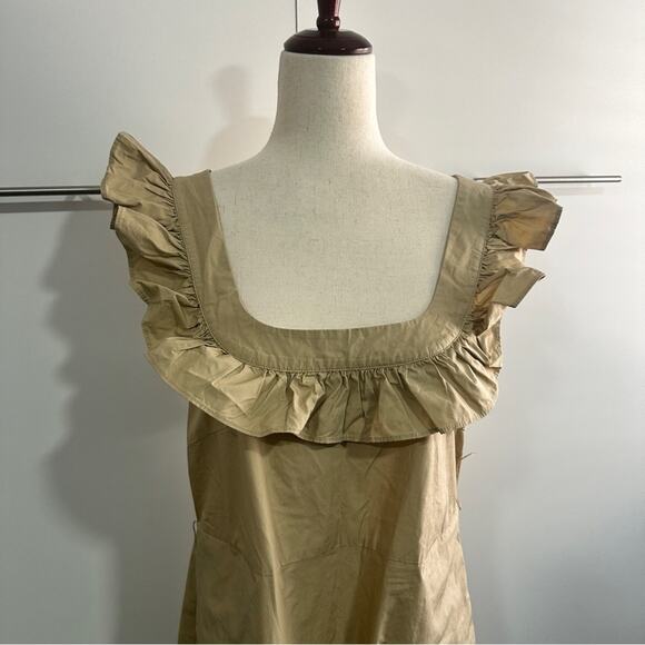 Urban Outfitters Size Medium Tan Square Neck Ruffle Midi Dress Neutral Rustic - Picture 1 of 12